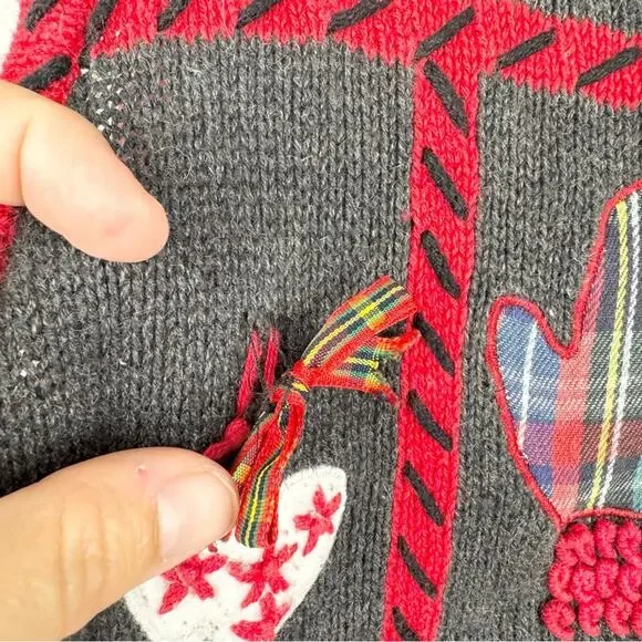 Vintage Holiday Grannycore Knit Zip Front Vest L Festive Ugly Christmas Sweater - Picture 7 of 13